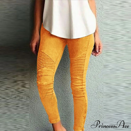 Fashion Solid Color Elastic Waistband Slim Skinny Pencil Pant Trouser