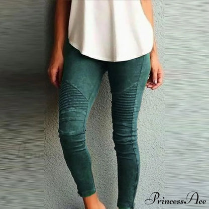 Fashion Solid Color Elastic Waistband Slim Skinny Pencil Pant Trouser Green / S
