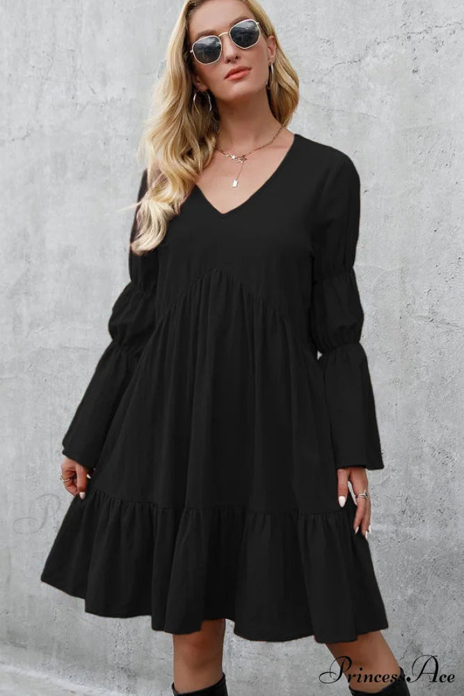 Fashion Solid Color Trendy V Neck Sleeveless Dress S / Black