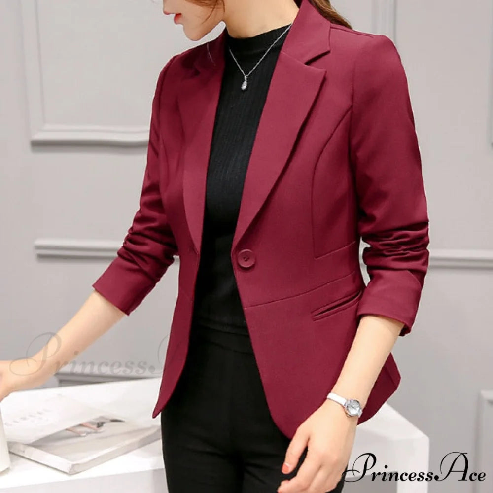 Fashion Solid Formal Blazers Red Wine / S