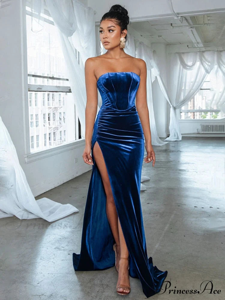 Fashion Solid Party Club Formal Long Maxi Dresses Blue / S