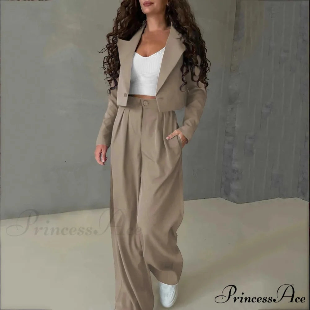 Fashion Solid Temperament Slim Stylish Trendy Elegant Fashionable Classic Jacket Khaki / M