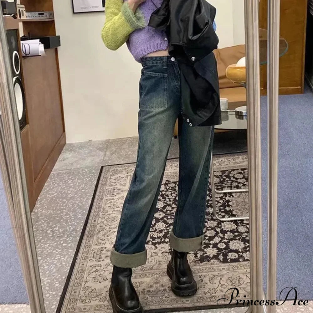 Fashion Straight Women Pant Woman High Waist Denim Pants Wide Leg Denim Clothing Blue Vintage Quality Jean