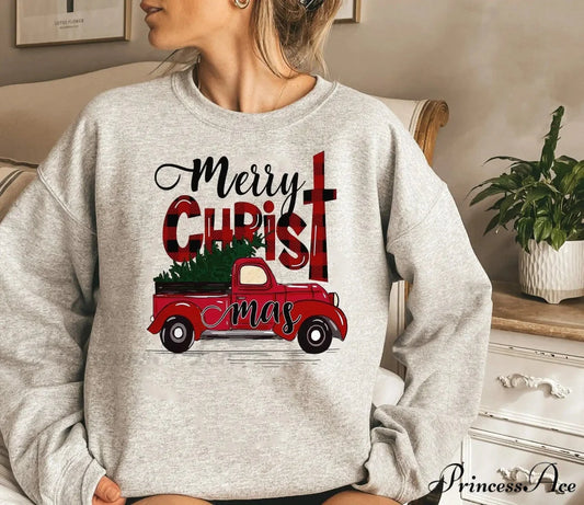 Fashion Truck Funny Santa Hat Festive Hooded Women Christmas Hoodie GRAY / S Christmas Hoodies-L