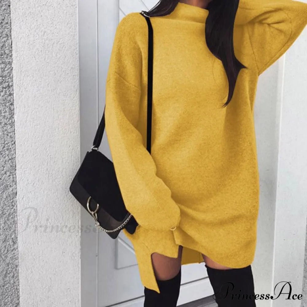 Fashion Turtleneck Elegant Lady Mid-length Dress Ginger / XXXL