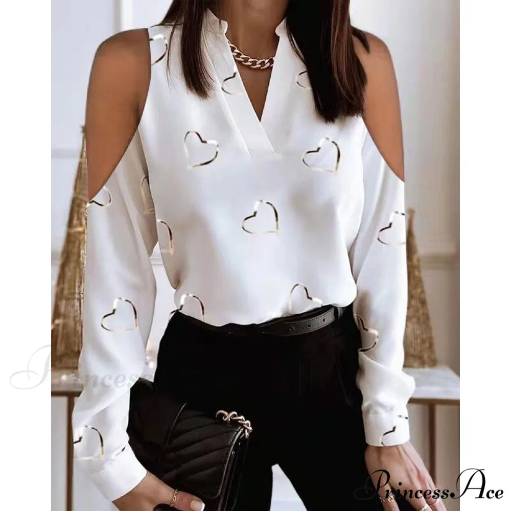 Fashion V-neck Printed Off Shoulder Loose Shirt Love / S