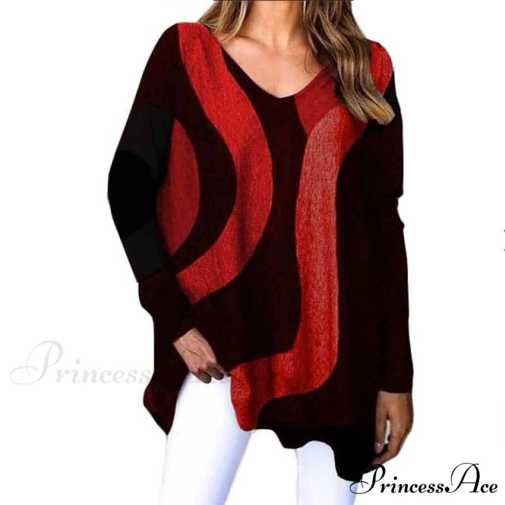 Fashion V-Neck Streetwear Ladies Large Size Top red / XXXL