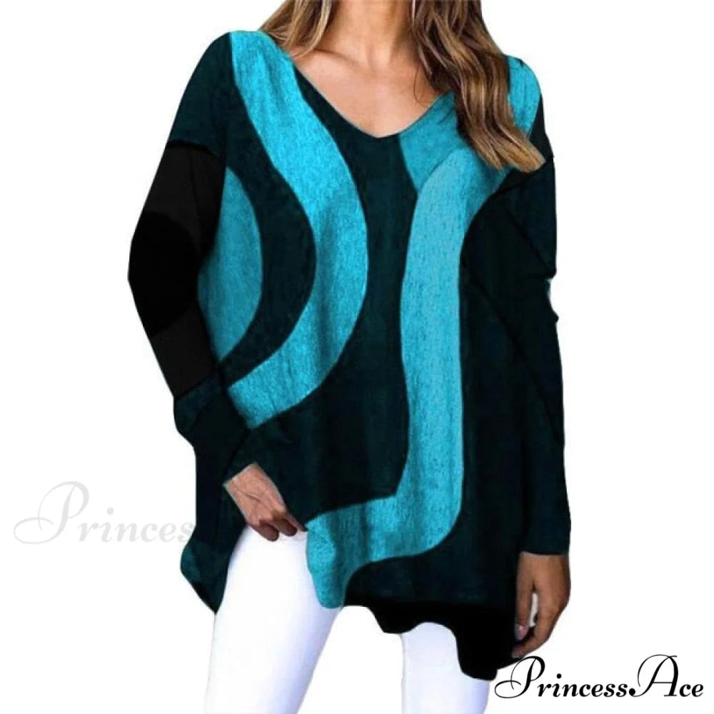 Fashion V-Neck Streetwear Ladies Large Size Top Sky blue / XXXL