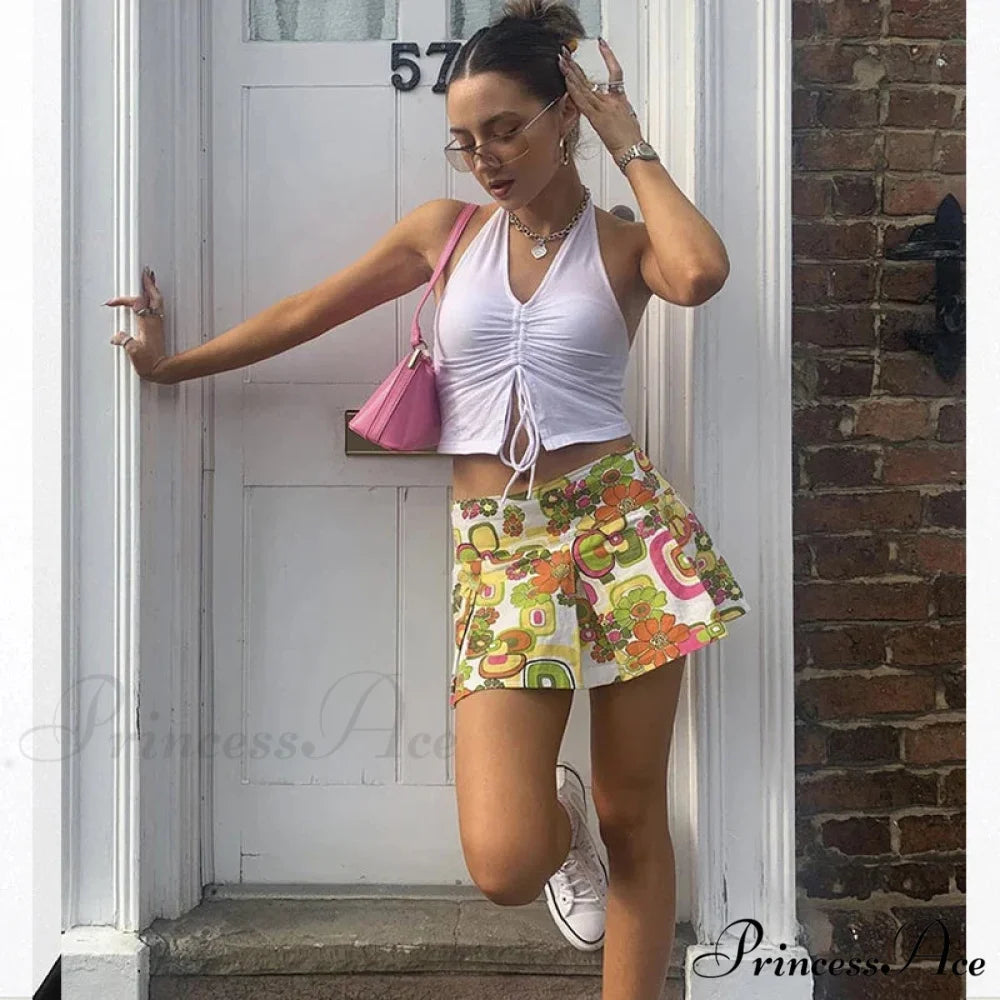 Fashion Women Lace Up Halter Black Sleeveless Drawstring Slim Fit Crop Club Summer Camis Streetwear Tank top