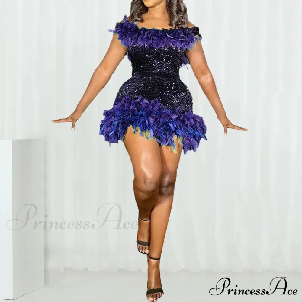 Fashion Women’s Sexy Lace Up Short Sleeve Evening Party Mini Dew Shoulder Halter Neck Solid Color Strapless Dress