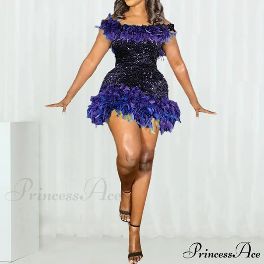 Fashion Women’s Sexy Lace Up Short Sleeve Evening Party Mini Dew Shoulder Halter Neck Solid Color Strapless Dress