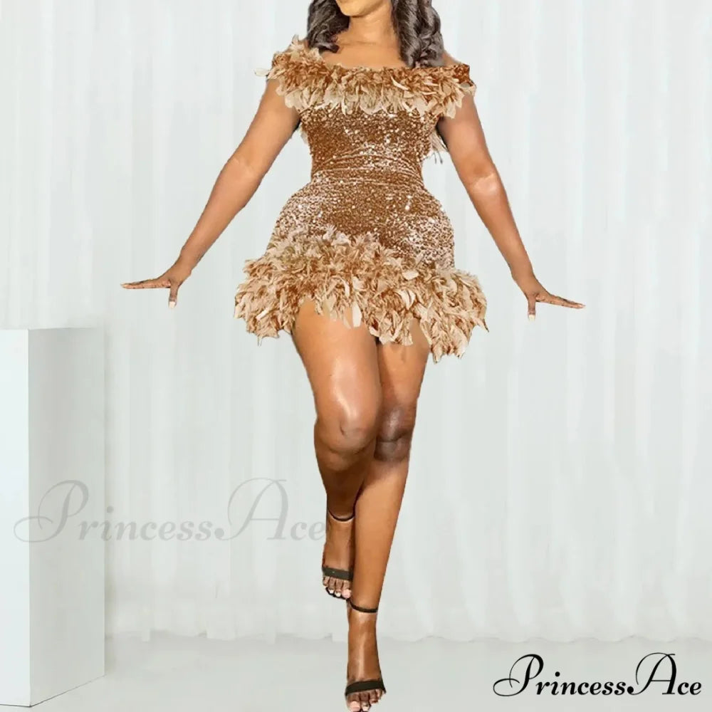 Fashion Women’s Sexy Lace Up Short Sleeve Evening Party Mini Dew Shoulder Halter Neck Solid Color Strapless Dress Rose