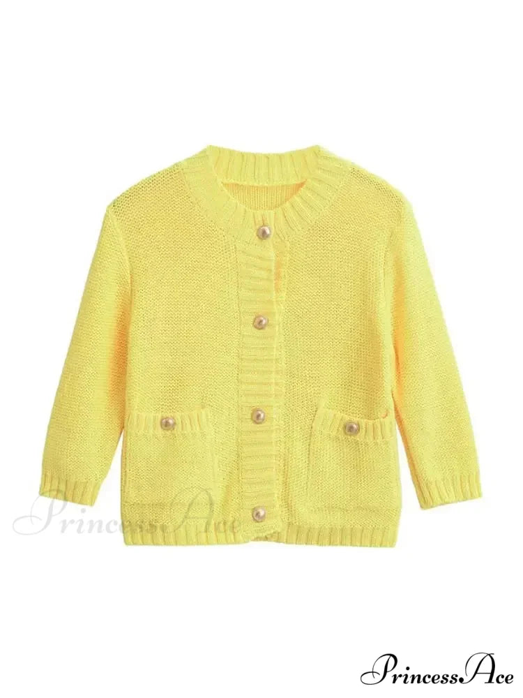 Fashionable Chic Yellow Stylish Cozy Long Sleeve Comfortable Single-breasted Warm Sweater