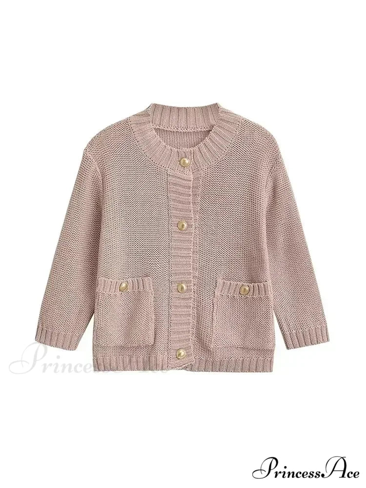 Fashionable Chic Yellow Stylish Cozy Long Sleeve Comfortable Single-breasted Warm Sweater Khaki / S