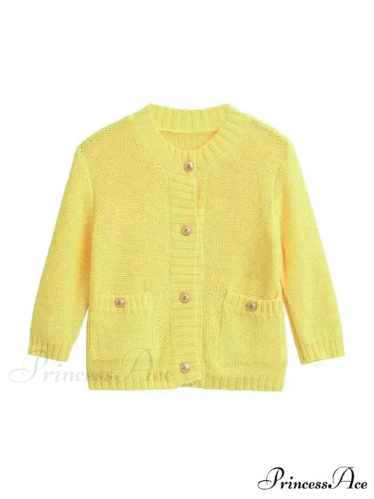 Fashionable Chic Yellow Stylish Cozy Long Sleeve Comfortable Single-breasted Warm Sweater Yellow / S