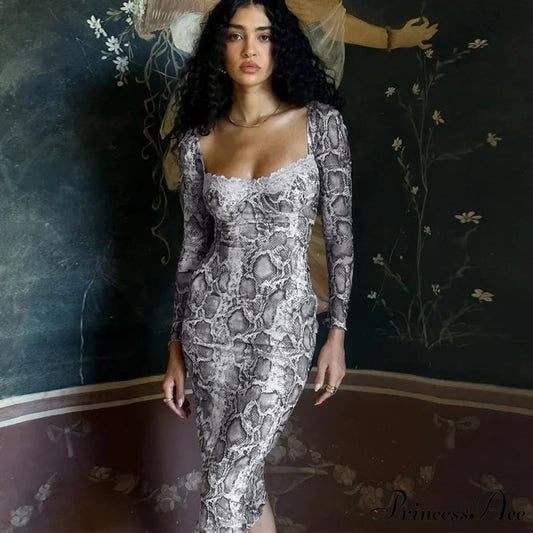 Fashionable Exotic Elegant Chic Sophisticated Trendy Alluring Midi Dress SILVER / S