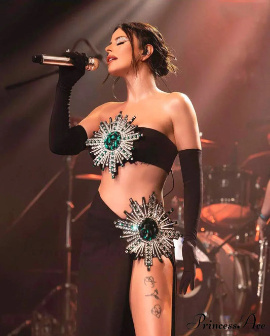 Fashionable Glove Strapless Slit Skirt Party Dress