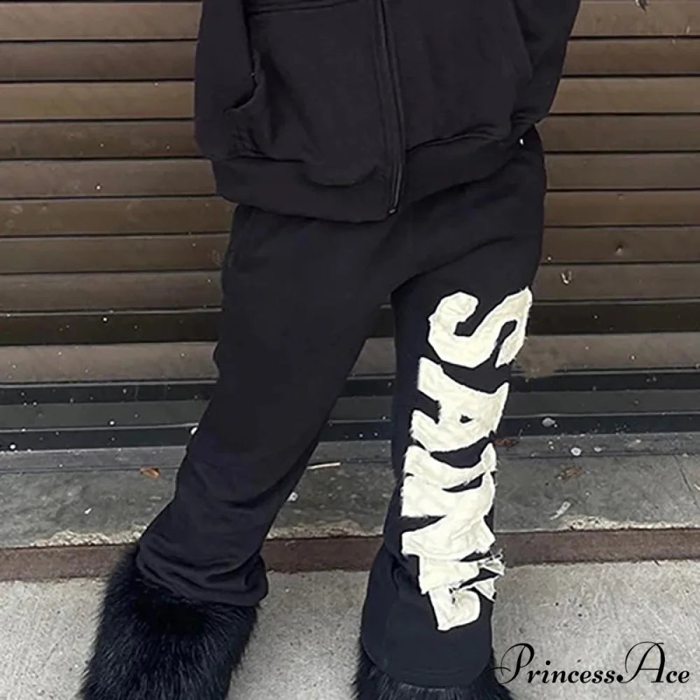 Fashionable Graphic Aesthetic Loose Cozy Hip Hop Hoodie Black / S