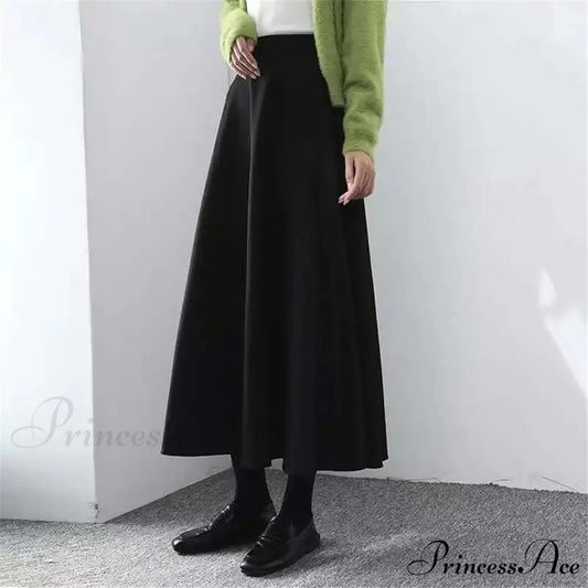 Fashionable High Waist Warm Basic Black Casual Thick Chic Maxi Skirt Black / S