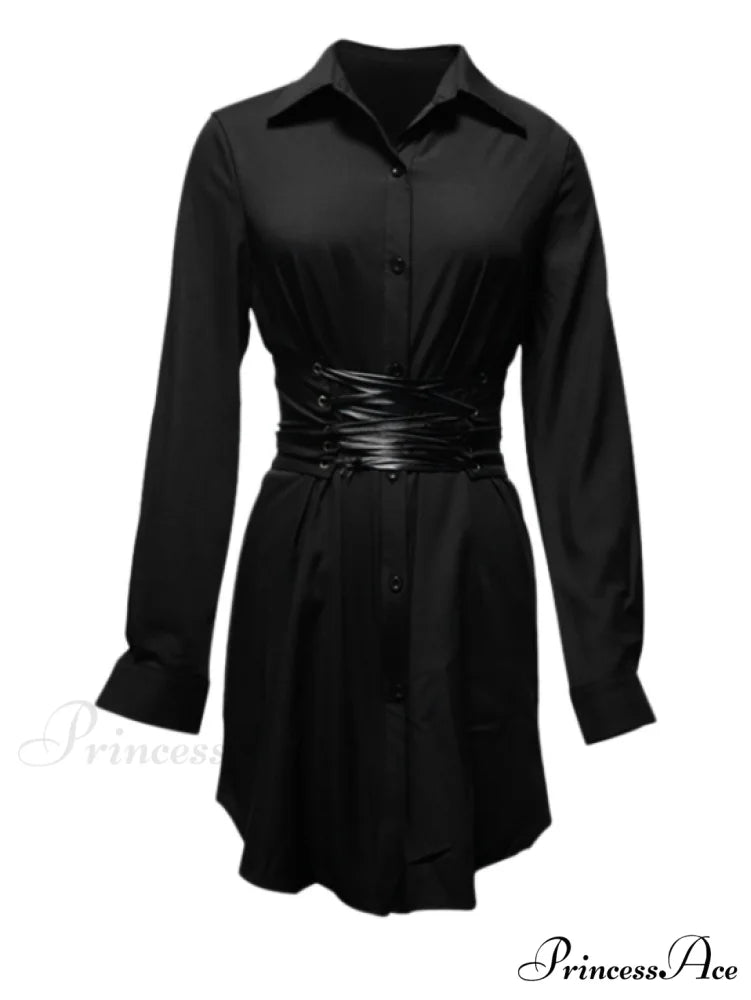 Fashionable Long-Sleeved Dress for Autumn and Winter M / BLACK