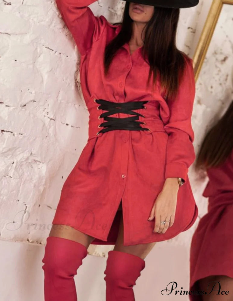Fashionable Long-Sleeved Dress for Autumn and Winter S / RED
