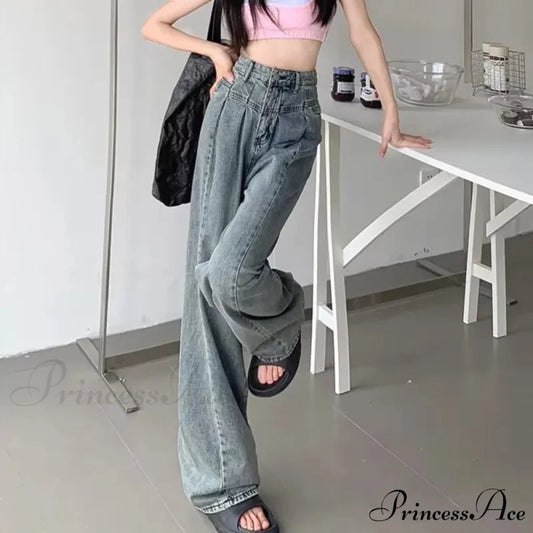 Fashionable Minimalist Lazy Wide Legged Harajuku Trendy Natural Waist Jean