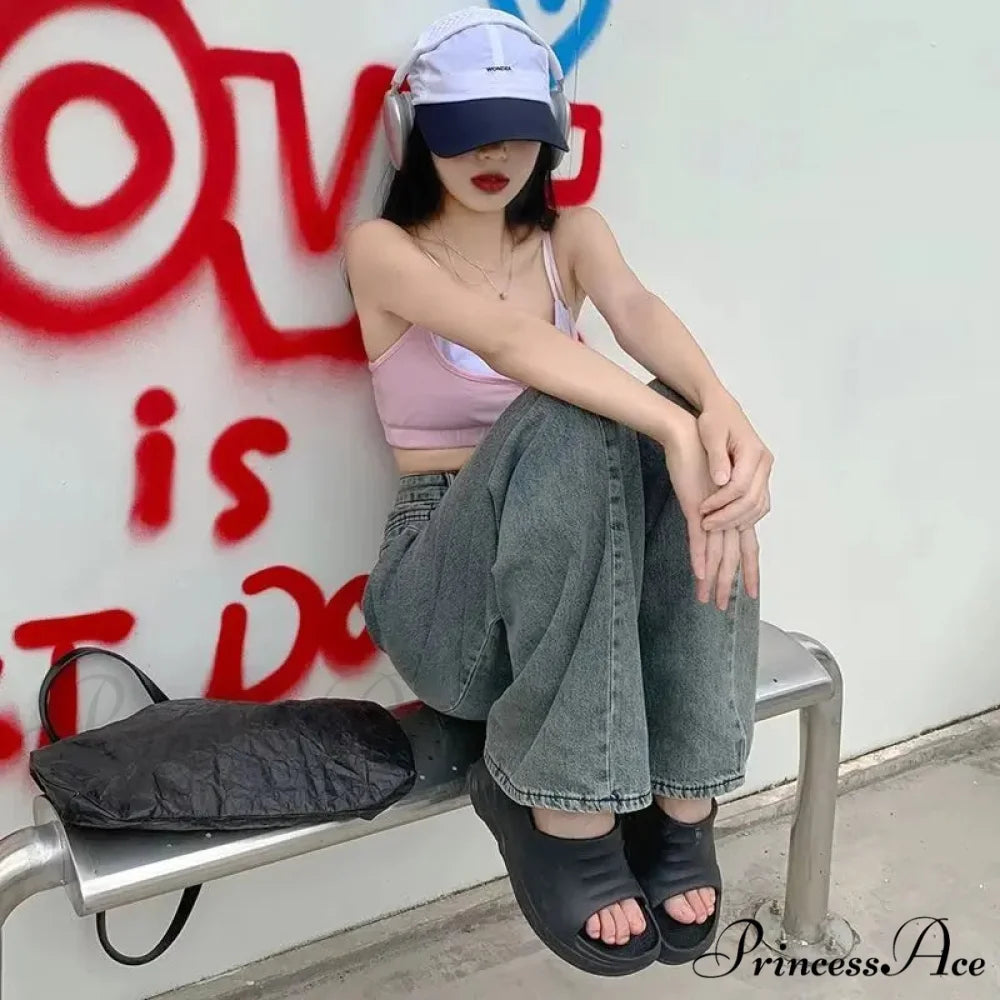 Fashionable Minimalist Lazy Wide Legged Harajuku Trendy Natural Waist Jean