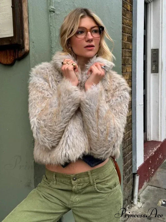 Fashionable Warm Solid Faux Fur Elegant Stand Collar Long Sleeves Cozy Chic Coat