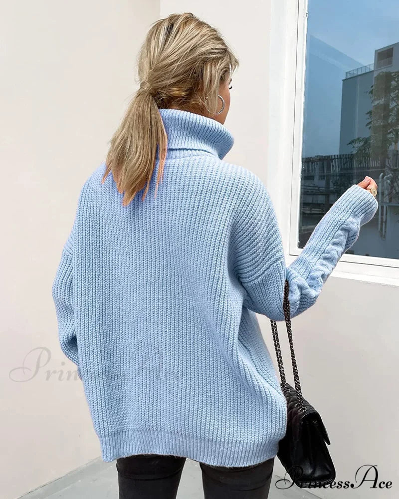 Fashionme Chic Ballon Sleeve Winter Turtleneck Chunky Sweater