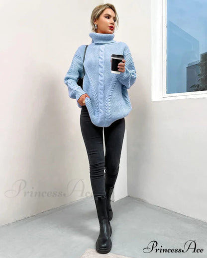 Fashionme Chic Ballon Sleeve Winter Turtleneck Chunky Sweater