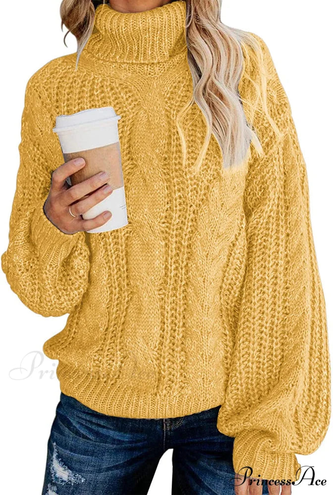 Fashionme Chic Ballon Sleeve Winter Turtleneck Chunky Sweater Turmeric Yellow / Small