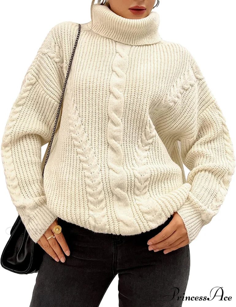 Fashionme Chic Ballon Sleeve Winter Turtleneck Chunky Sweater White / Small