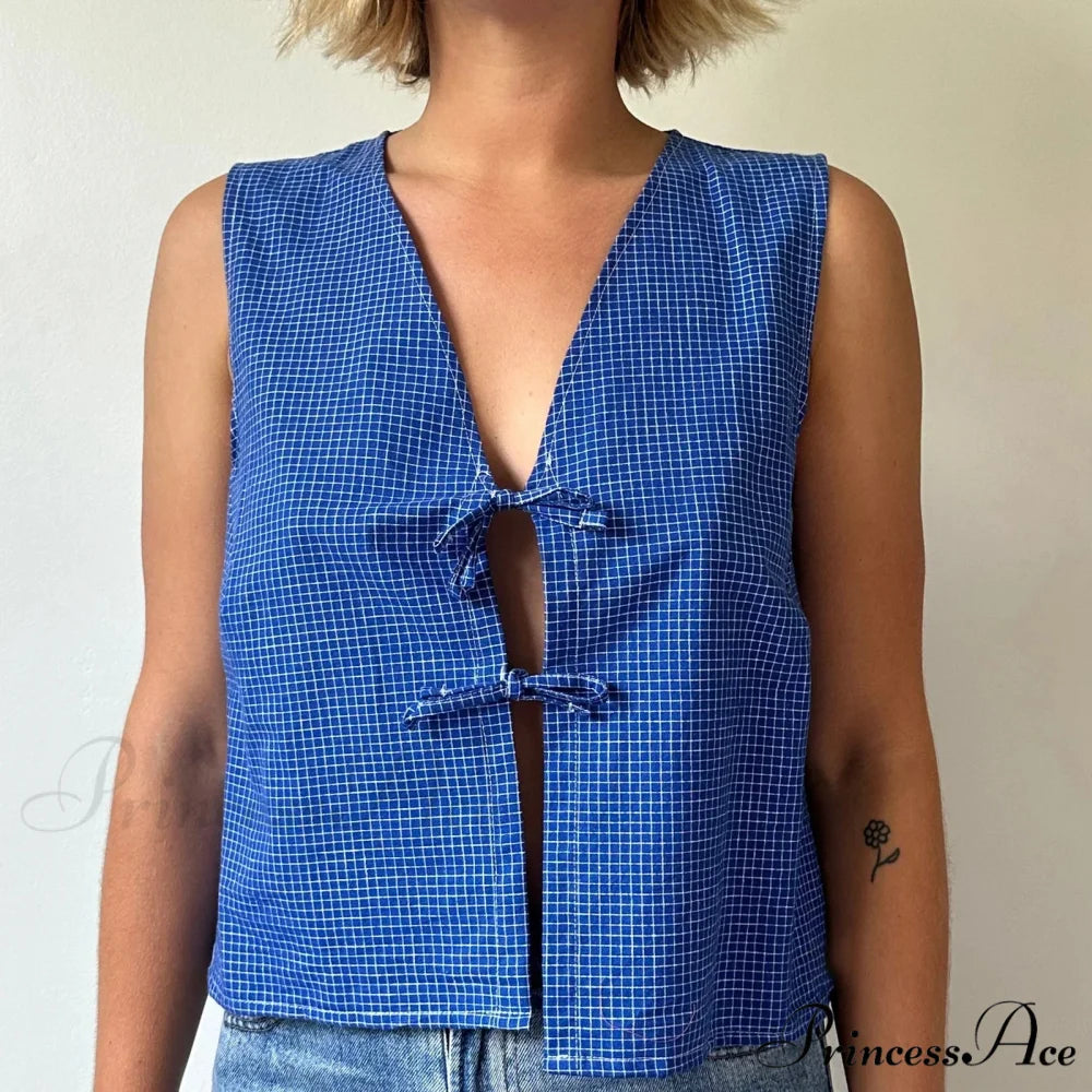 Fasten-Front Lace Camis Crop Top blue1 / S croptop-250223