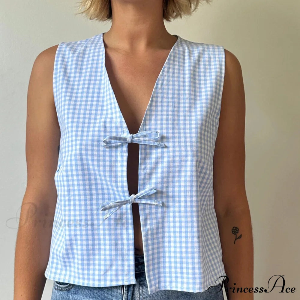 Fasten-Front Lace Camis Crop Top blue2 / S croptop-250223