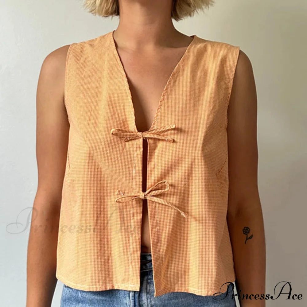 Fasten-Front Lace Camis Crop Top orange / S croptop-250223