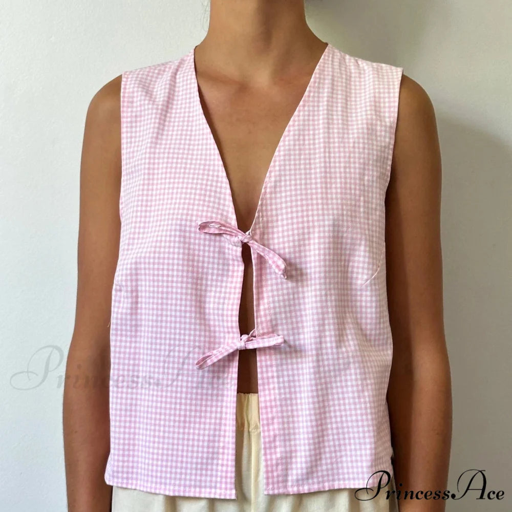 Fasten-Front Lace Camis Crop Top pink1 / S croptop-250223