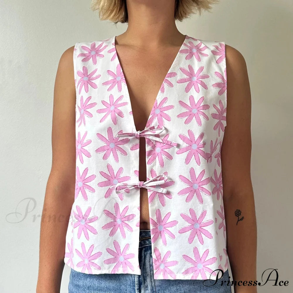 Fasten Front V-Neck Crop Top pink / S croptop-250223