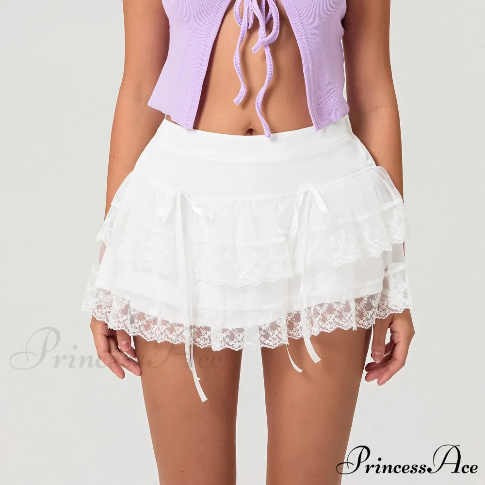 Fasten-Up Ribbon Mesh Frill Skirt skirts-250223