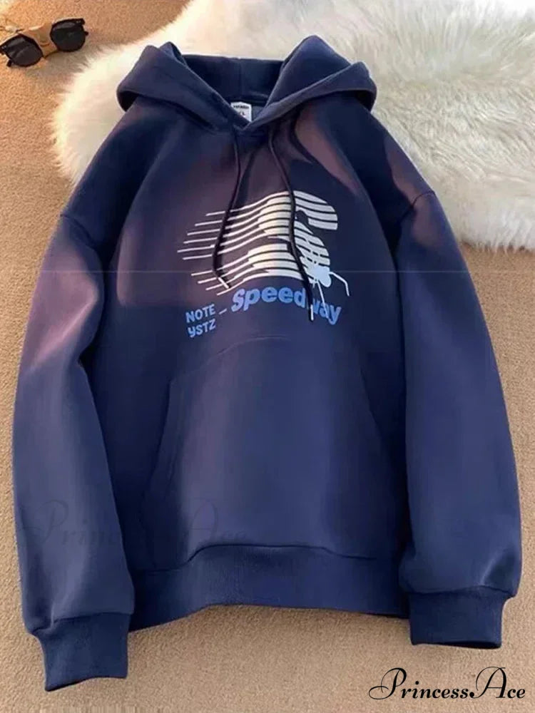 Fastway Correspondence Graphic Hoodie Navy Blue / M(40-45KG) hoodies-241228