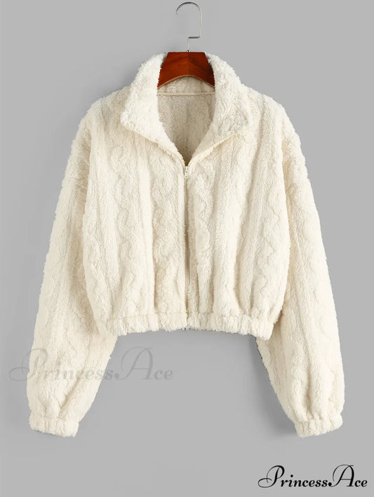 Faux Fur Fuzzy Drop Shoulder Coat White / S