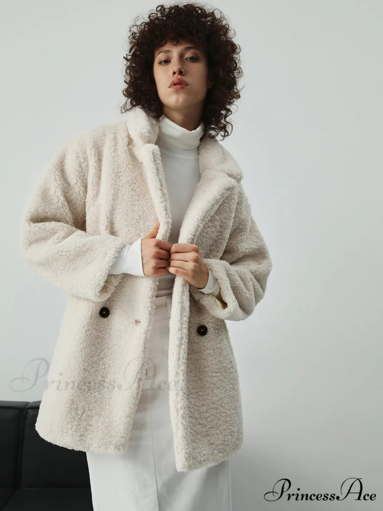 Faux Fur Graceful Open Collar Jacket Off-White / XS