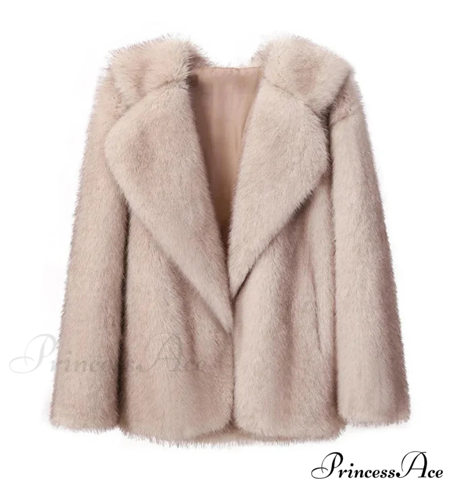 Faux Fur Stylish Fringe Coat Begie / S
