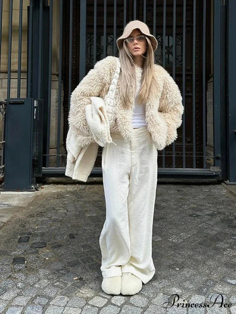 Faux Fur Stylish Fringe Coat white 01 / S