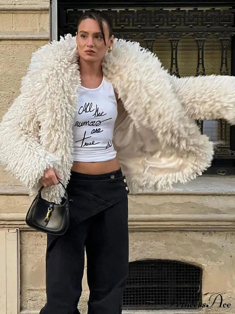 Faux Fur Stylish Fringe Coat white / S