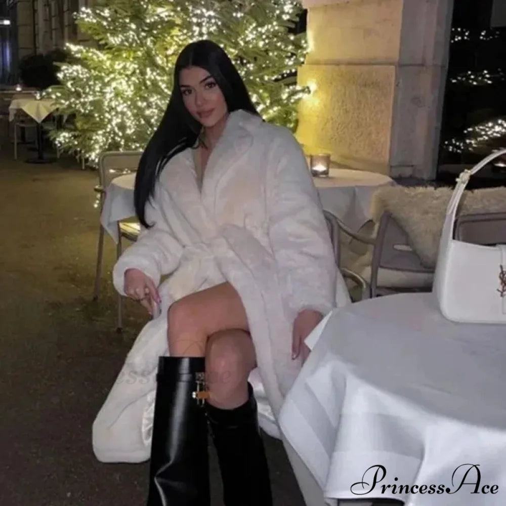 Faux Fur Stylish Long Belted Coat