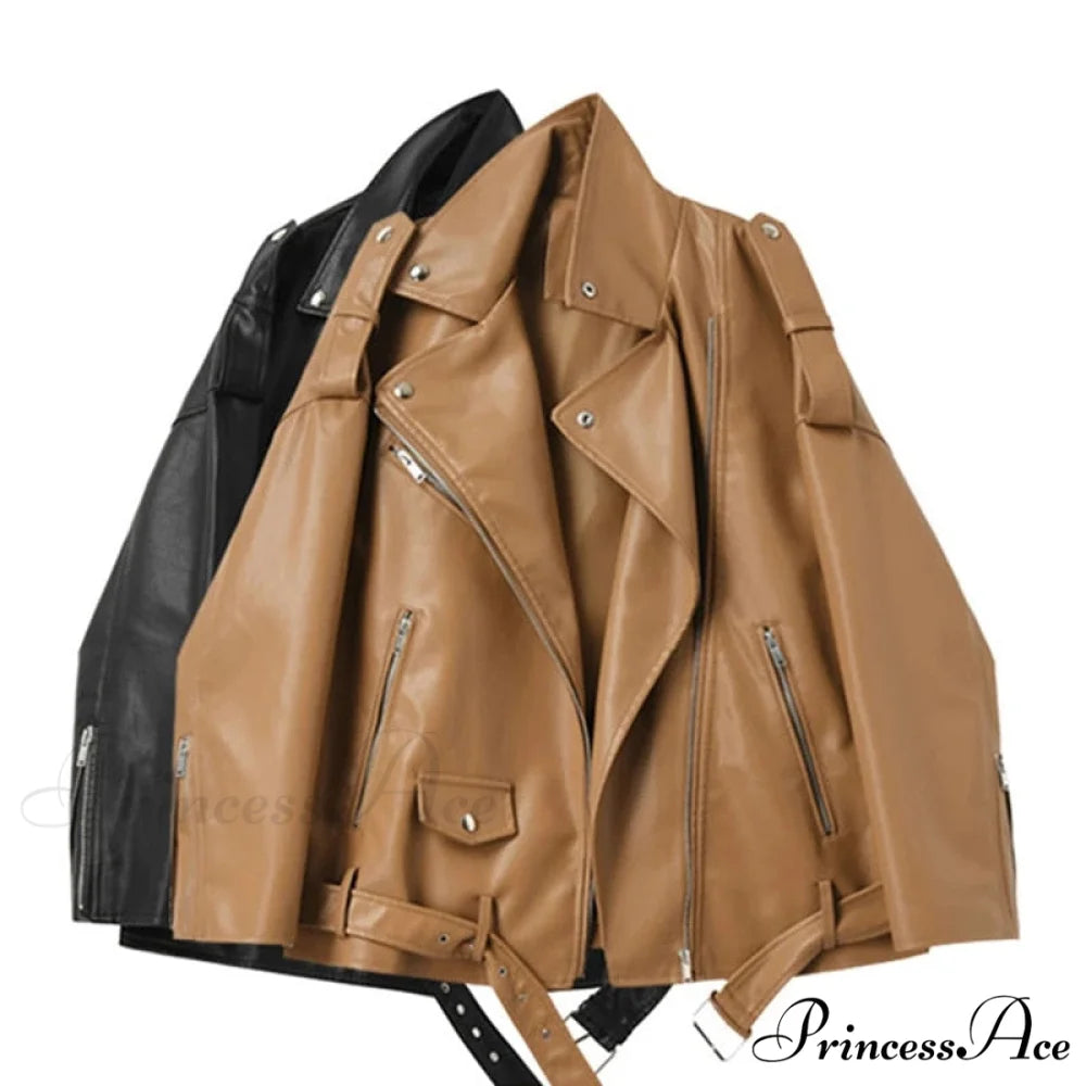Faux Leather Cool Loose Coat