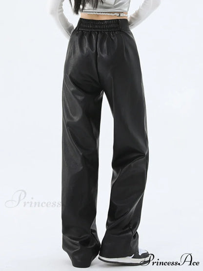 Faux Leather Graceful Straight Leg Pants