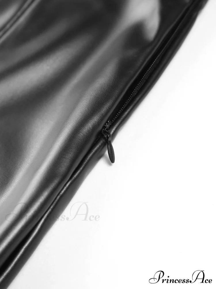 Faux Leather Graceful Zippered Flare Pants