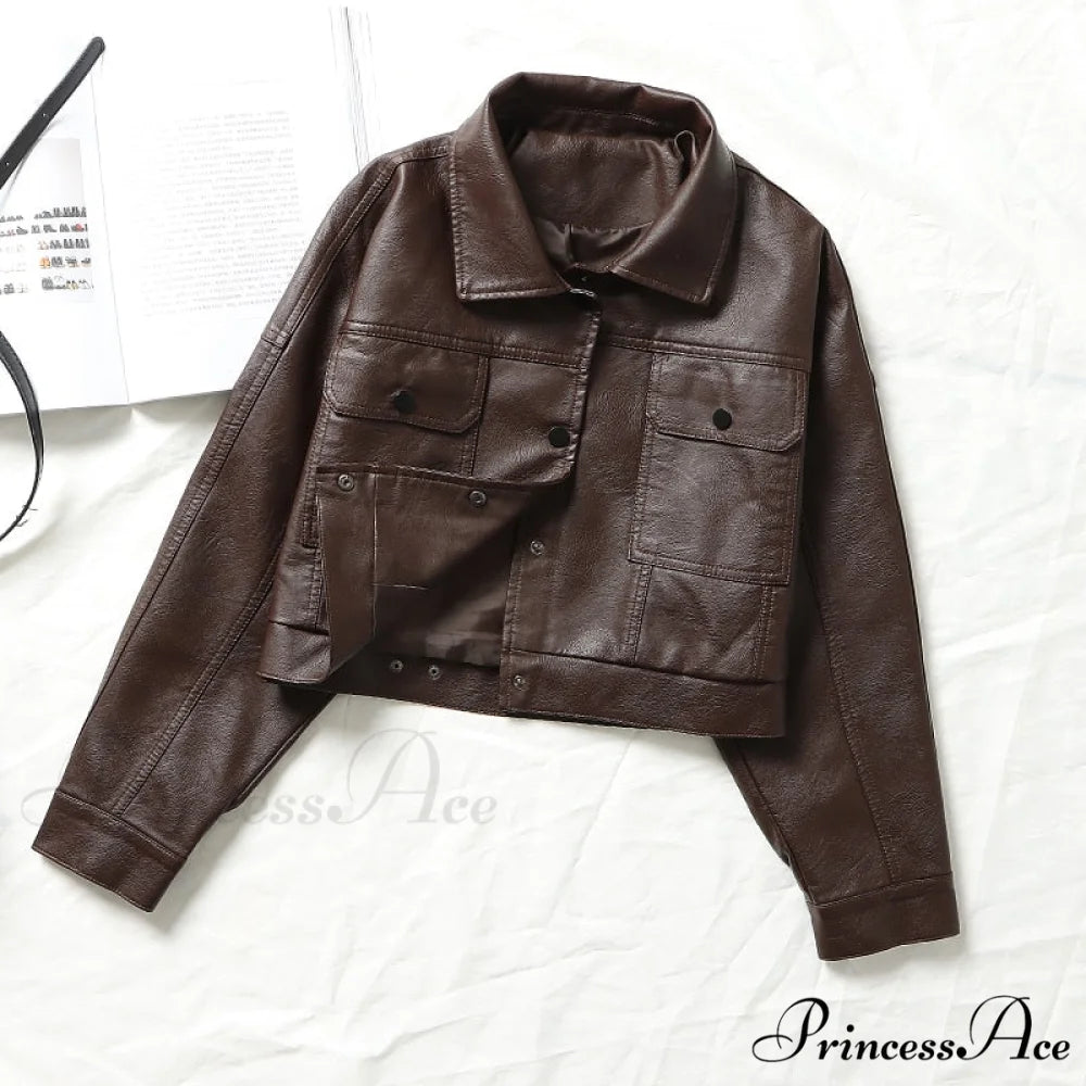 Faux Leather Short Y2k Jacket Camel / S