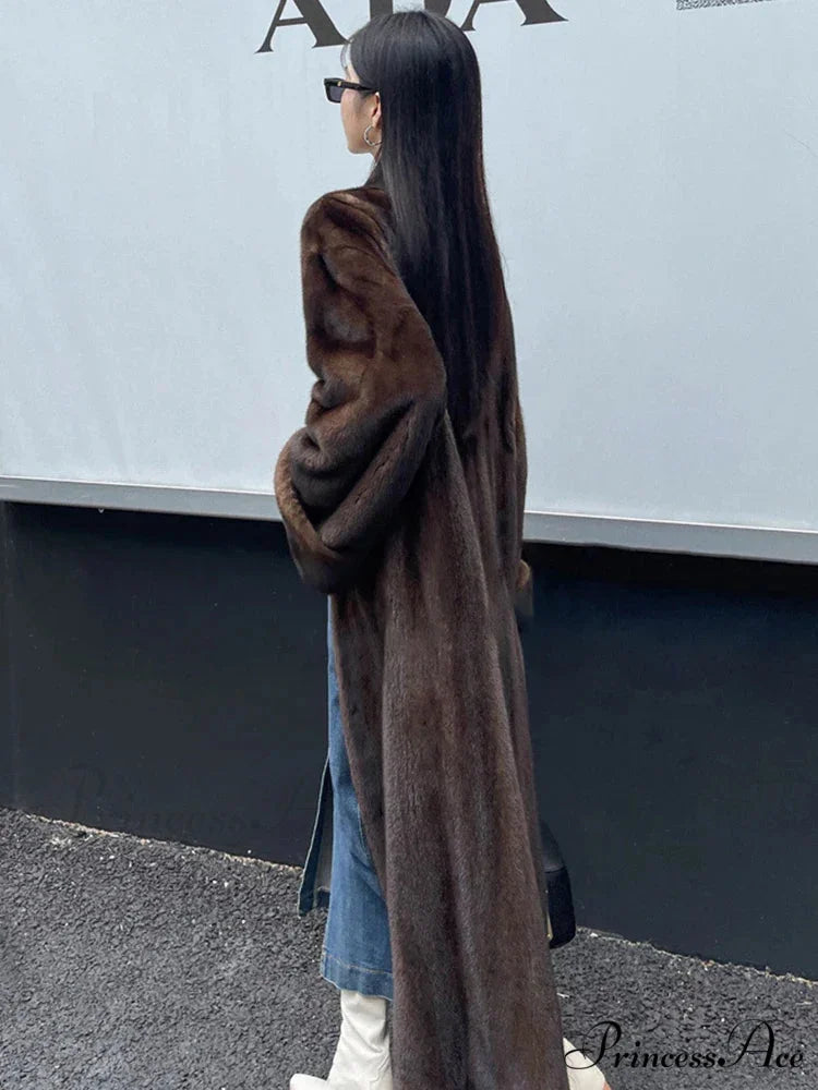 Faux Mink Collar Long Sleeve Overcoat overcoats-241228